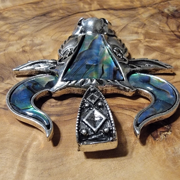 NEW Natural Rainbow Abalone Shell Titanium Steel Ox Head Pendant Bead Large Bale - Picture 4 of 7